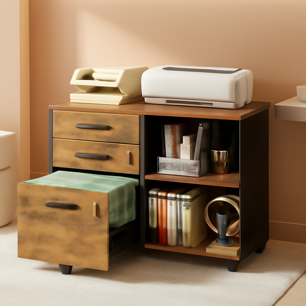 3 Drawer Wood File Cabinet With Lock For Home Office